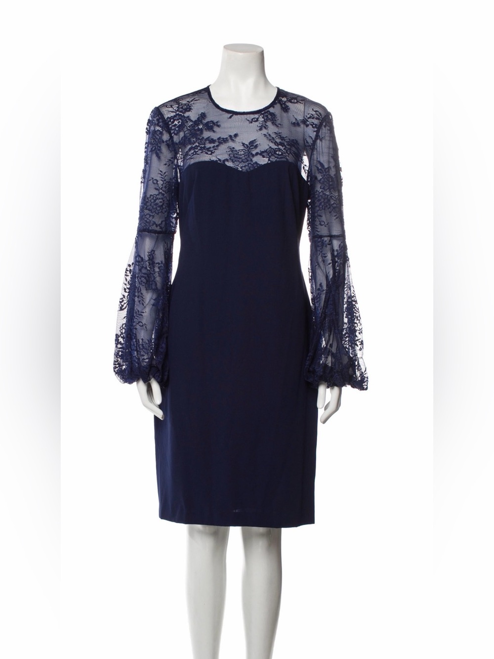 Mikael Aghal Navy Lace Yoke Long Sleeve Dress